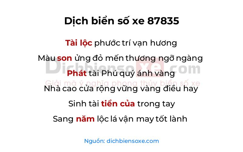 Dịch thơ biển số 87835