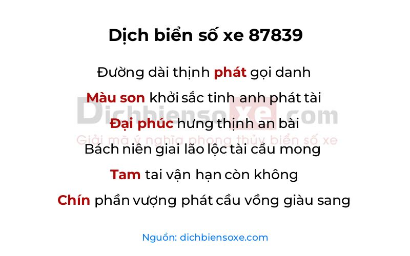 Dịch thơ biển số 87839