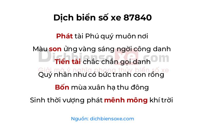 Dịch thơ biển số 87840