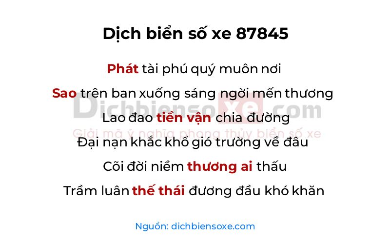 Dịch thơ biển số 87845