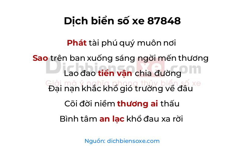 Dịch thơ biển số 87848