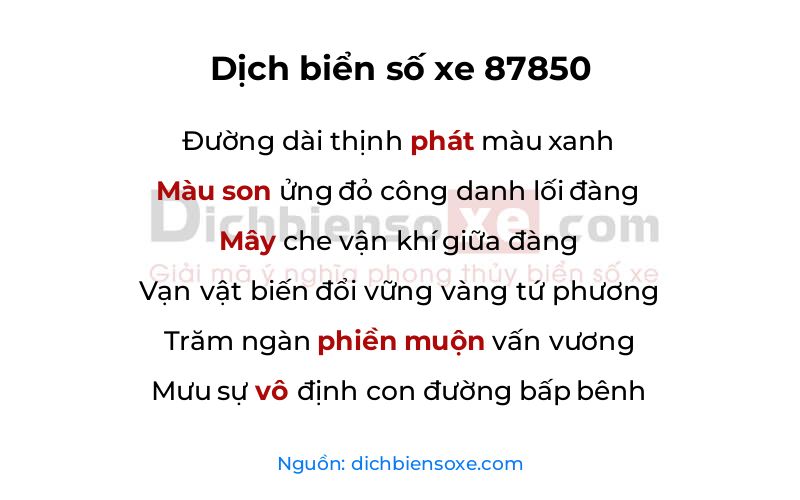 Dịch thơ biển số 87850
