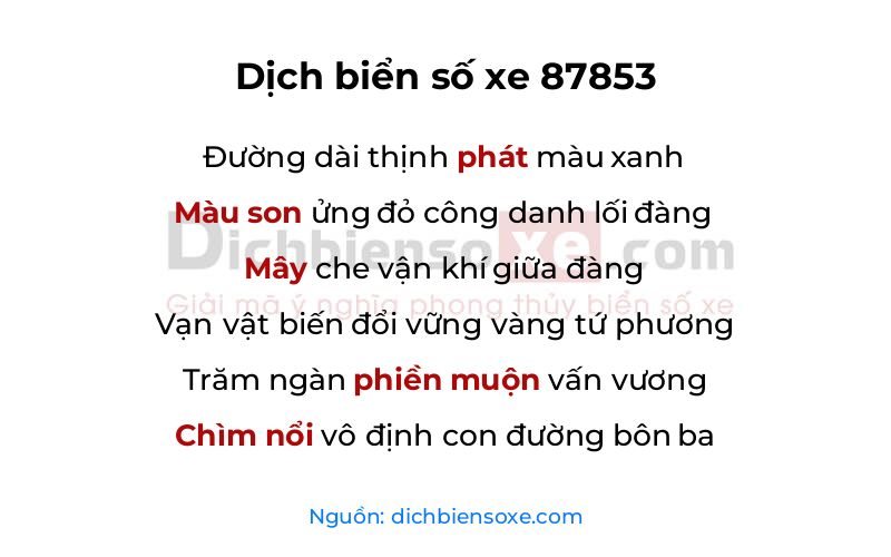 Dịch thơ biển số 87853