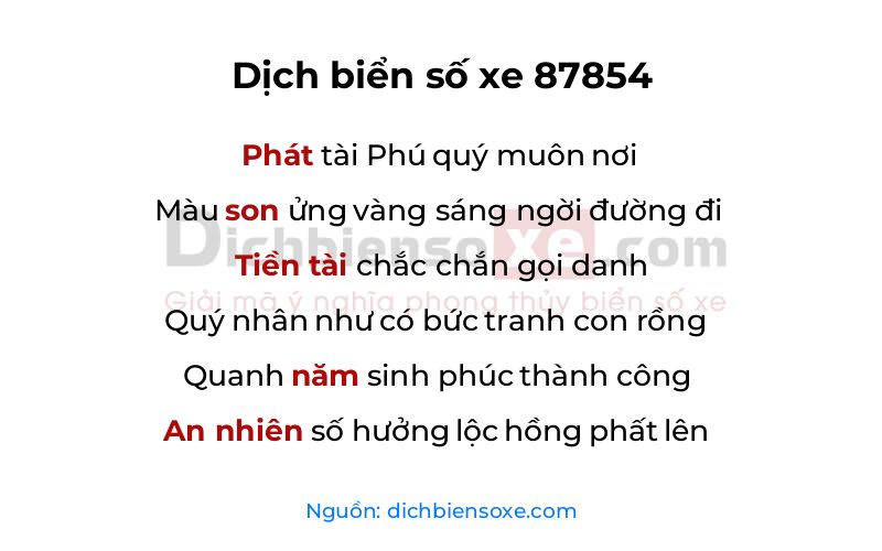 Dịch thơ biển số 87854