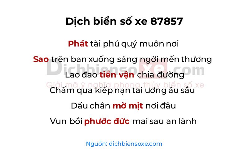 Dịch thơ biển số 87857