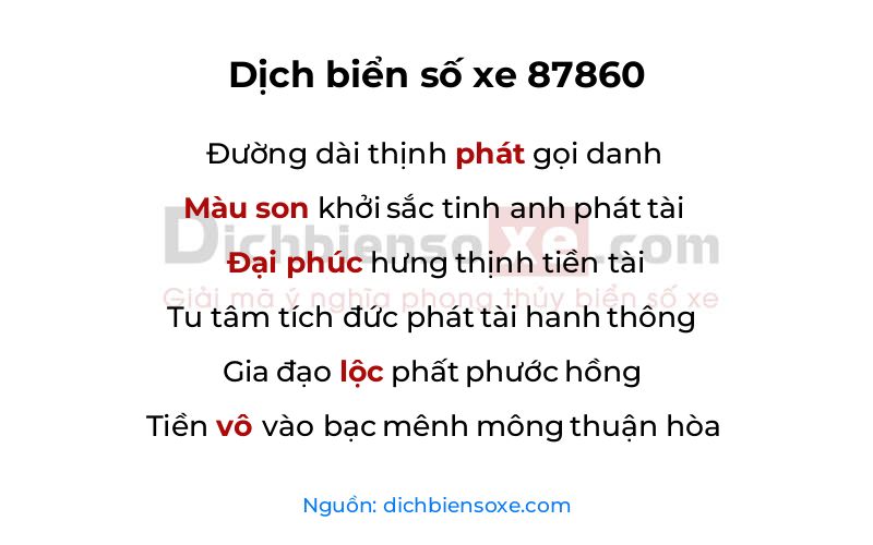 Dịch thơ biển số 87860