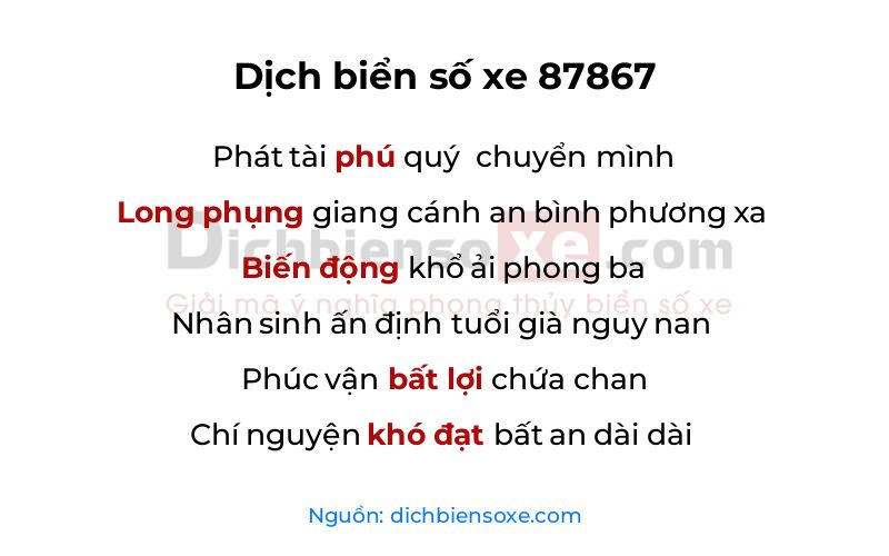 Dịch thơ biển số 87867