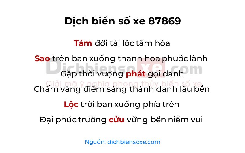 Dịch thơ biển số 87869