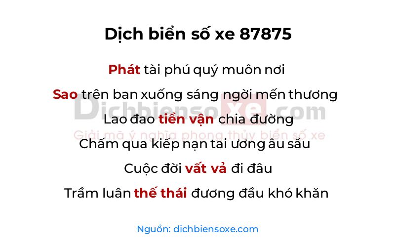 Dịch thơ biển số 87875