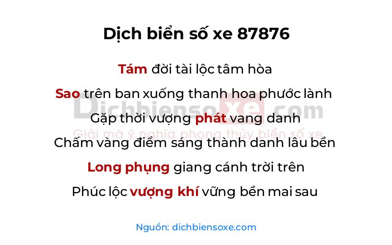 Dịch thơ biển số 87876