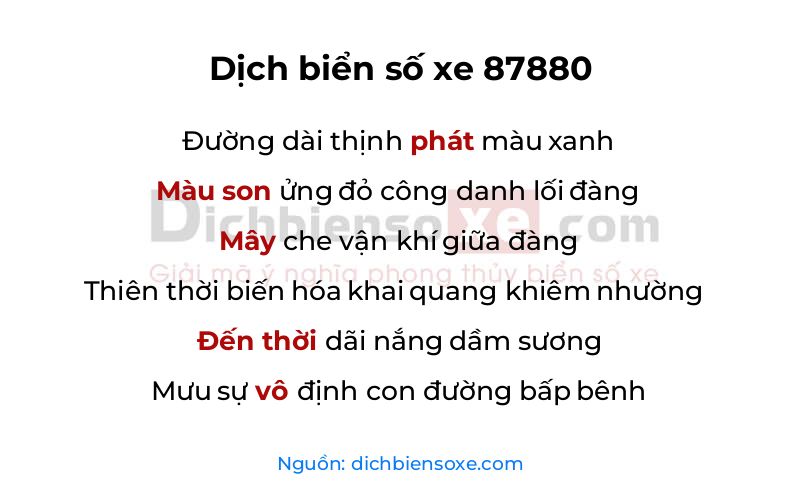Dịch thơ biển số 87880