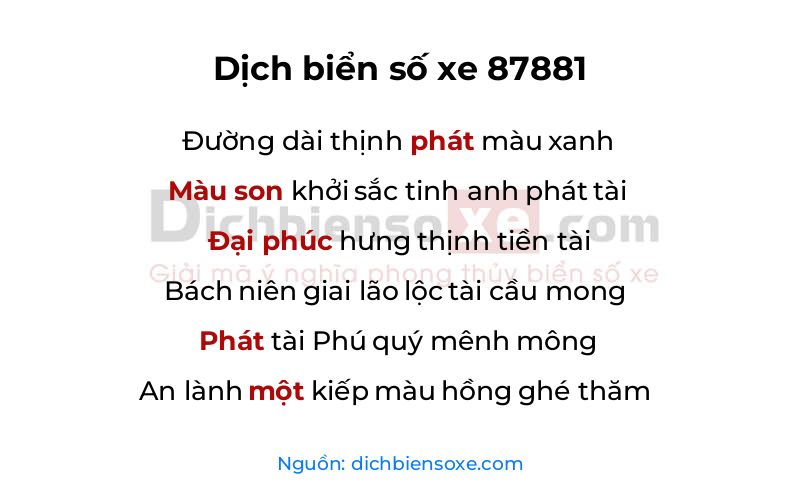 Dịch thơ biển số 87881