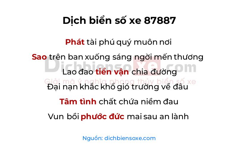 Dịch thơ biển số 87887