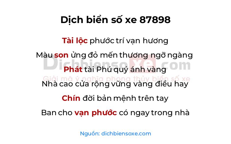Dịch thơ biển số 87898