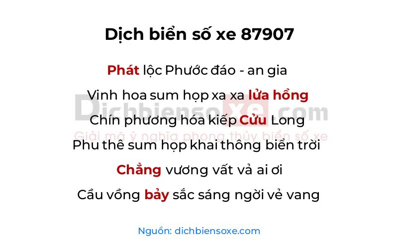 Dịch thơ biển số 87907
