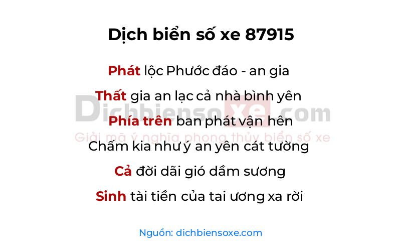 Dịch thơ biển số 87915