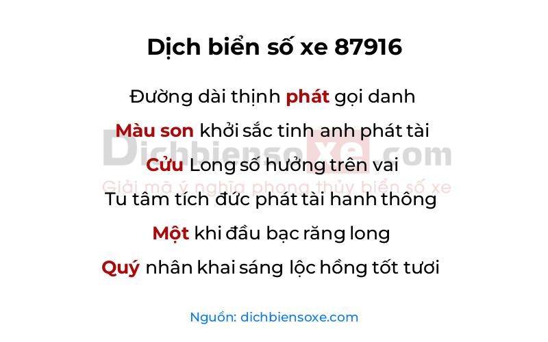 Dịch thơ biển số 87916