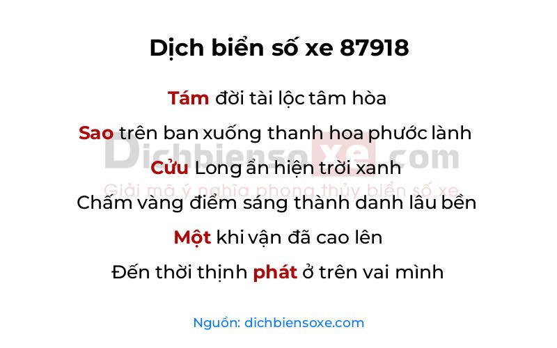 Dịch thơ biển số 87918