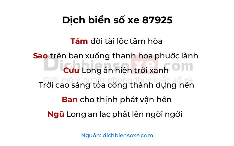 Dịch thơ biển số 87925