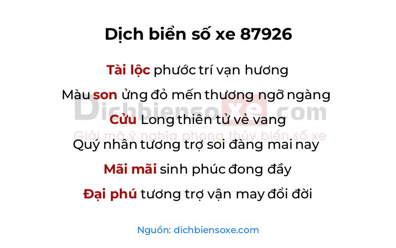 Dịch thơ biển số 87926