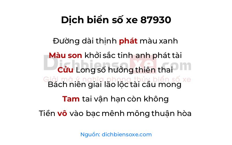 Dịch thơ biển số 87930
