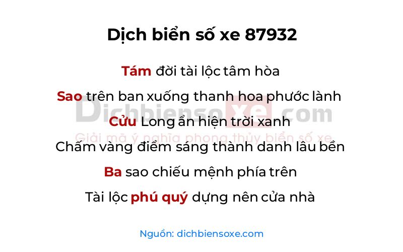 Dịch thơ biển số 87932