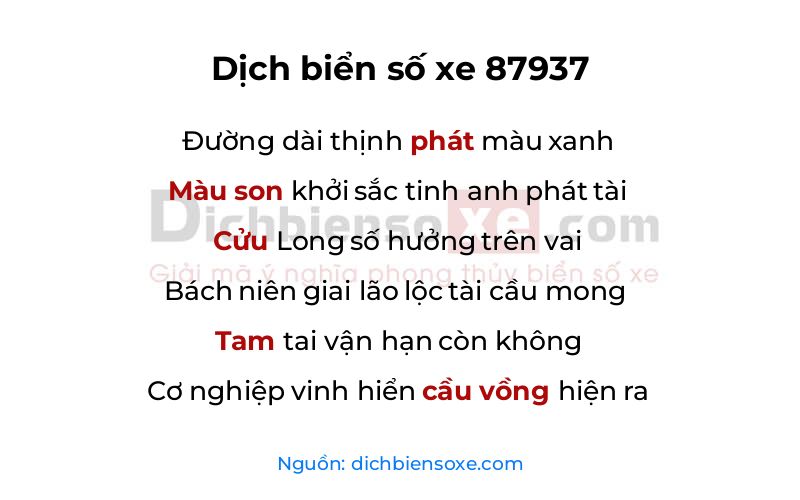 Dịch thơ biển số 87937