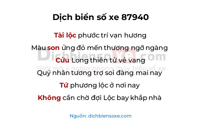 Dịch thơ biển số 87940