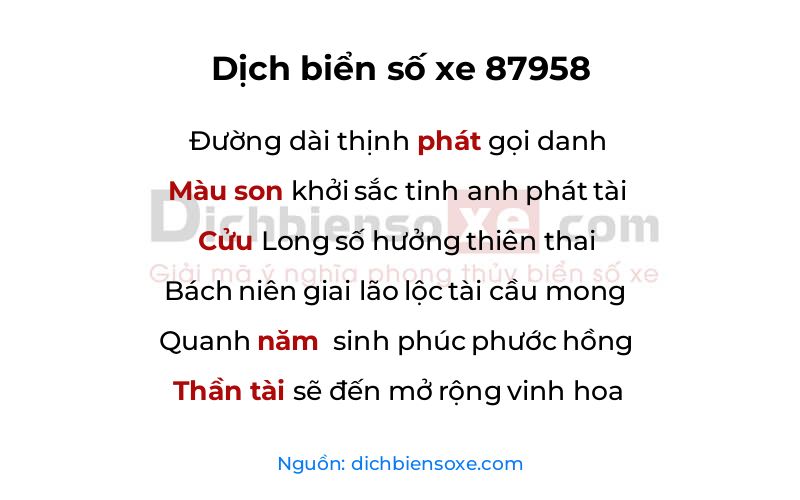 Dịch thơ biển số 87958