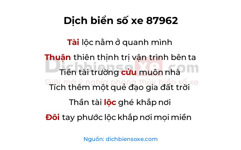 Dịch thơ biển số 87962