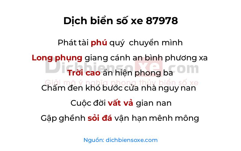 Dịch thơ biển số 87978