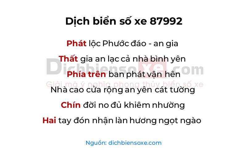 Dịch thơ biển số 87992