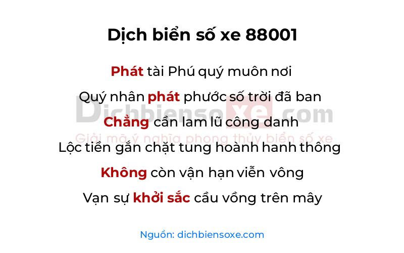 Dịch thơ biển số 88001