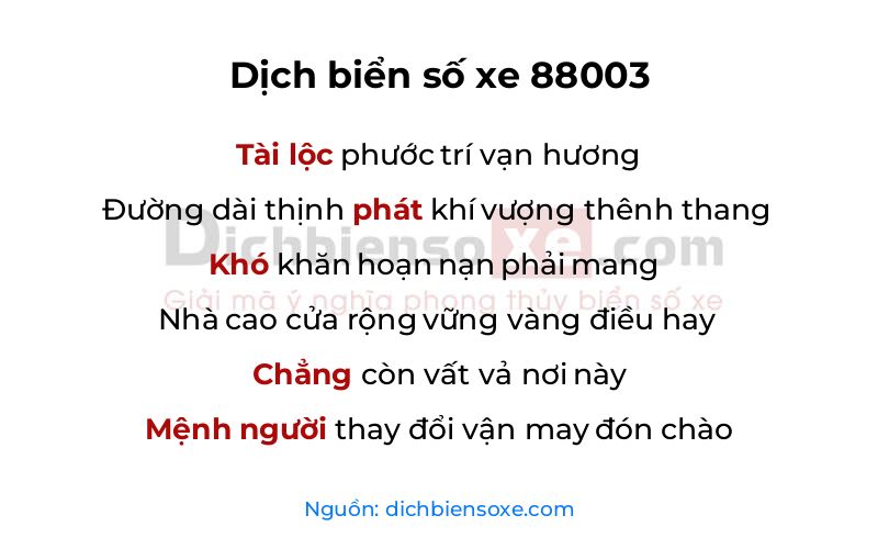Dịch thơ biển số 88003