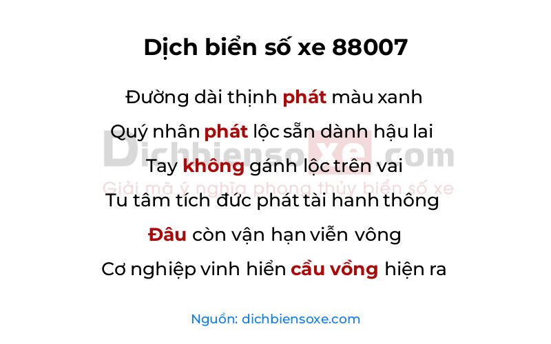 Dịch thơ biển số 88007
