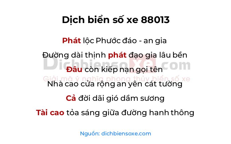 Dịch thơ biển số 88013