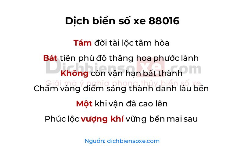 Dịch thơ biển số 88016