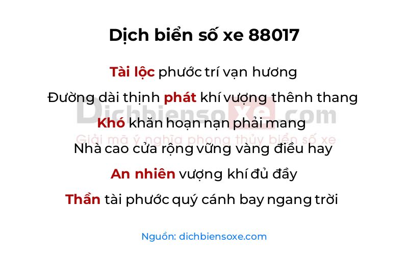 Dịch thơ biển số 88017