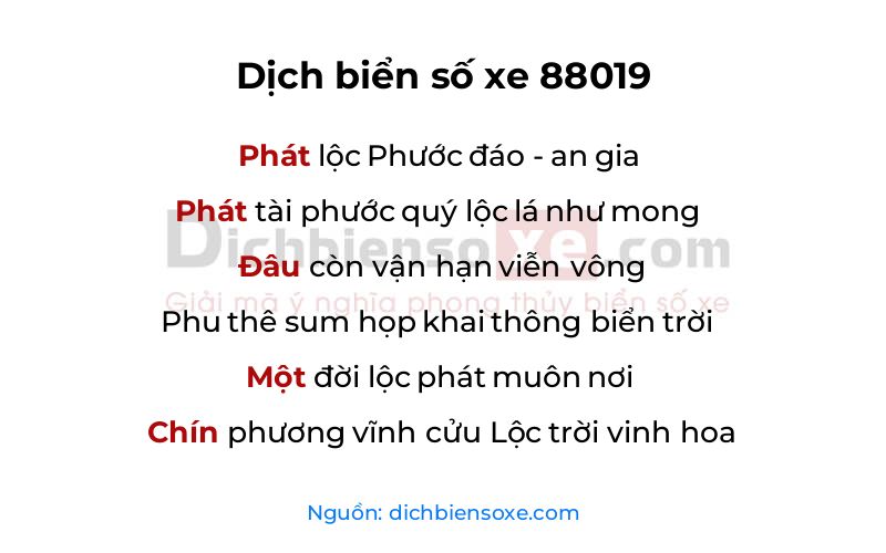 Dịch thơ biển số 88019