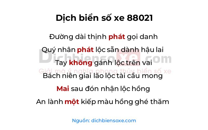 Dịch thơ biển số 88021