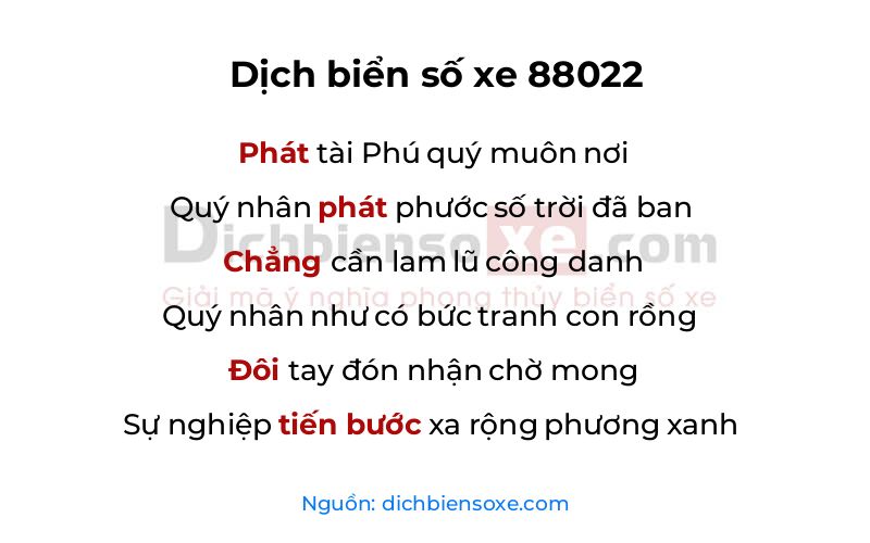 Dịch thơ biển số 88022