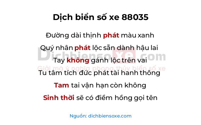 Dịch thơ biển số 88035