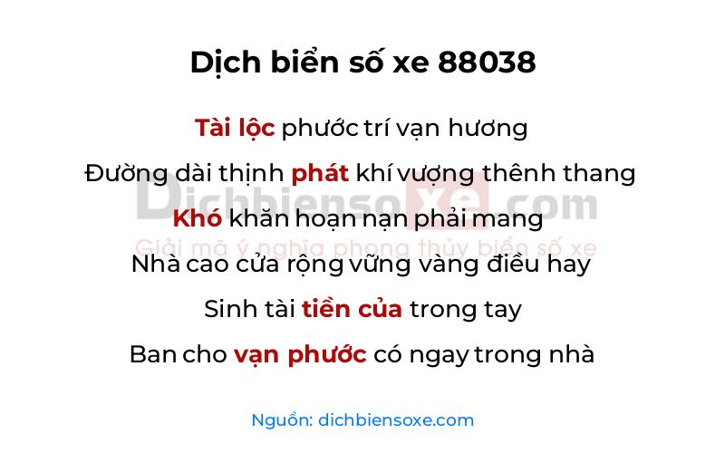 Dịch thơ biển số 88038