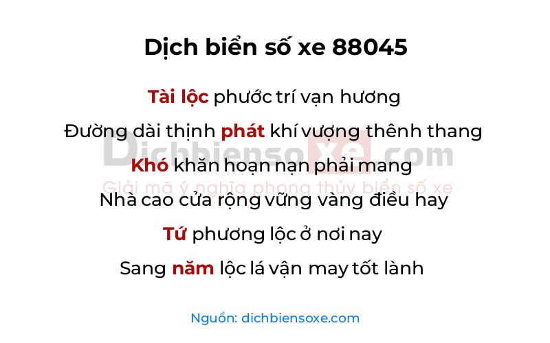 Dịch thơ biển số 88045
