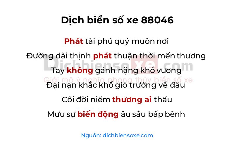 Dịch thơ biển số 88046