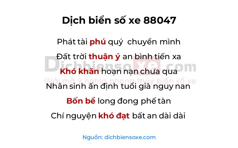 Dịch thơ biển số 88047