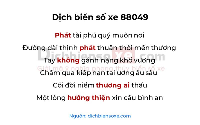 Dịch thơ biển số 88049