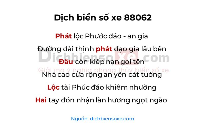 Dịch thơ biển số 88062