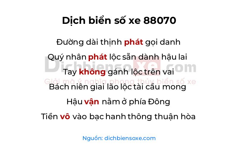 Dịch thơ biển số 88070