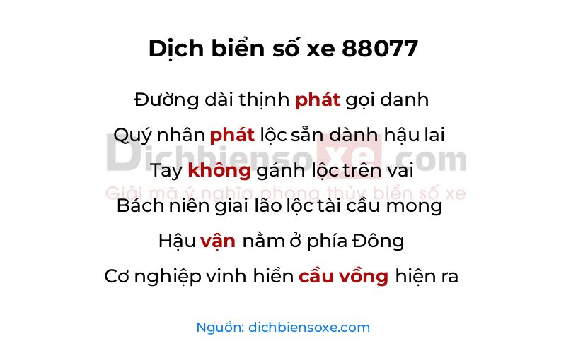 Dịch thơ biển số 88077
